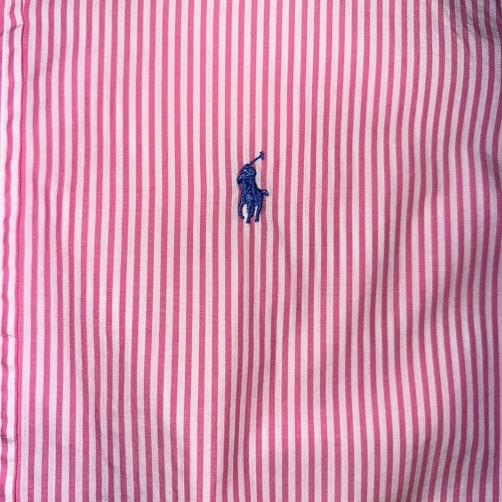 Ralph Lauren Shirt Mens 100% Cotton Pink & White Striped Casual Button Down Sz L - Picture 4 of 7